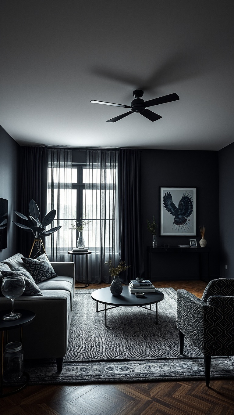 25 Stunning Ideas to Transform Your Living Room into a Dark Oasis - 4. Mix Dark Shades and Patterns