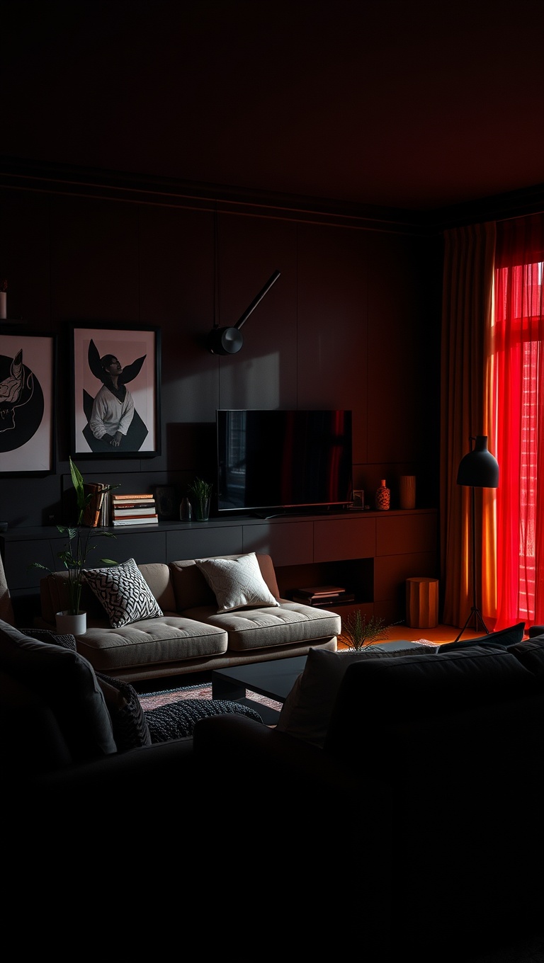 25 Stunning Ideas to Transform Your Living Room into a Dark Oasis - 11. Play with Lighting Effects