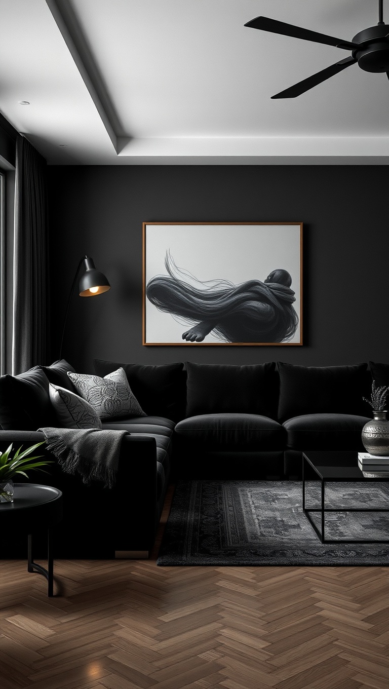 25 Stunning Ideas to Transform Your Living Room into a Dark Oasis - 16. Feature a Statement Dark Couch