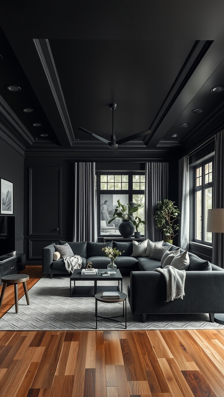 25 Stunning Ideas to Transform Your Living Room into a Dark Oasis - 13. Use Darker Paint for the Ceiling