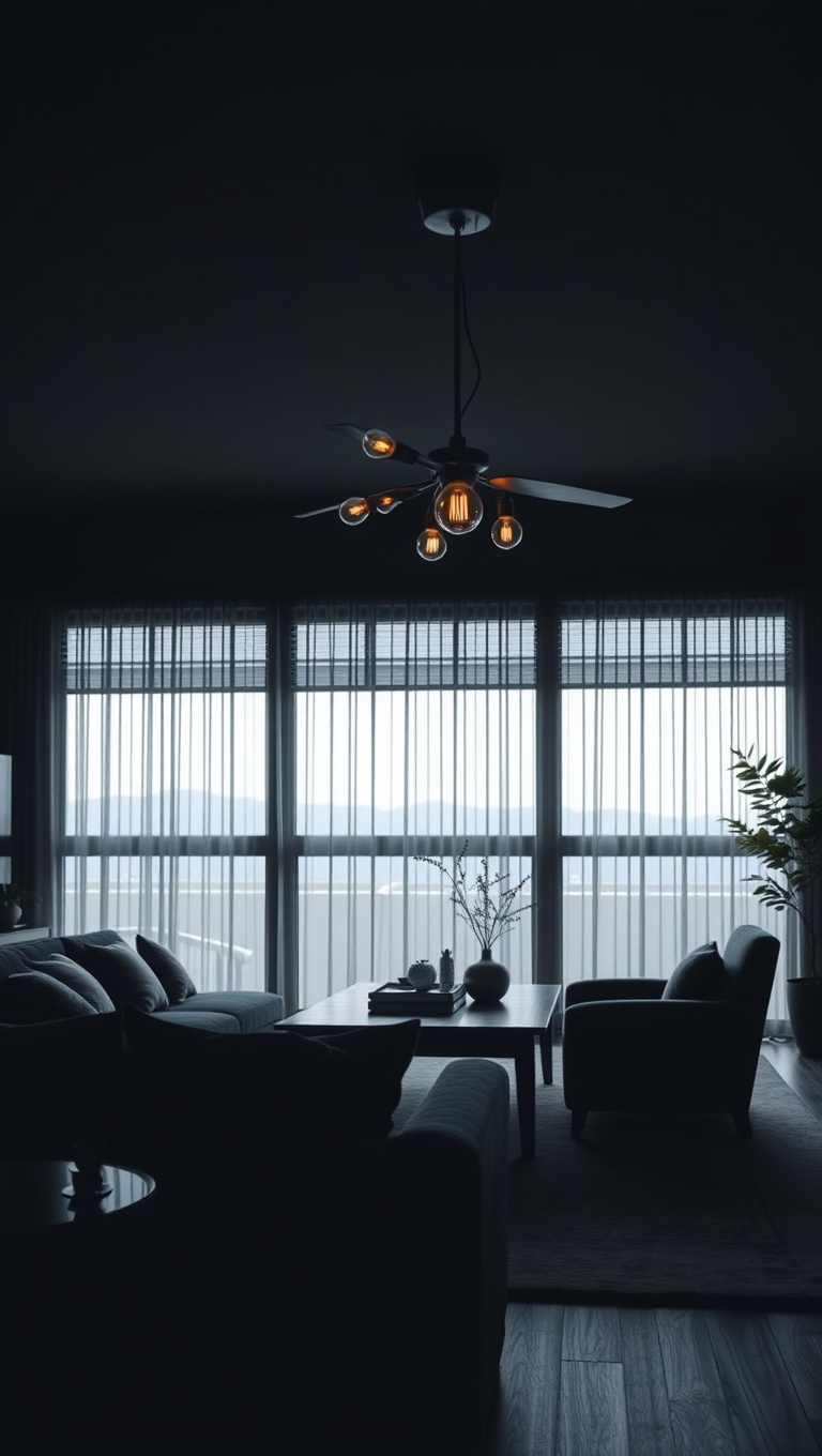 25 Stunning Ideas to Transform Your Living Room into a Dark Oasis - 18. Install a Moody Lighting Fixture