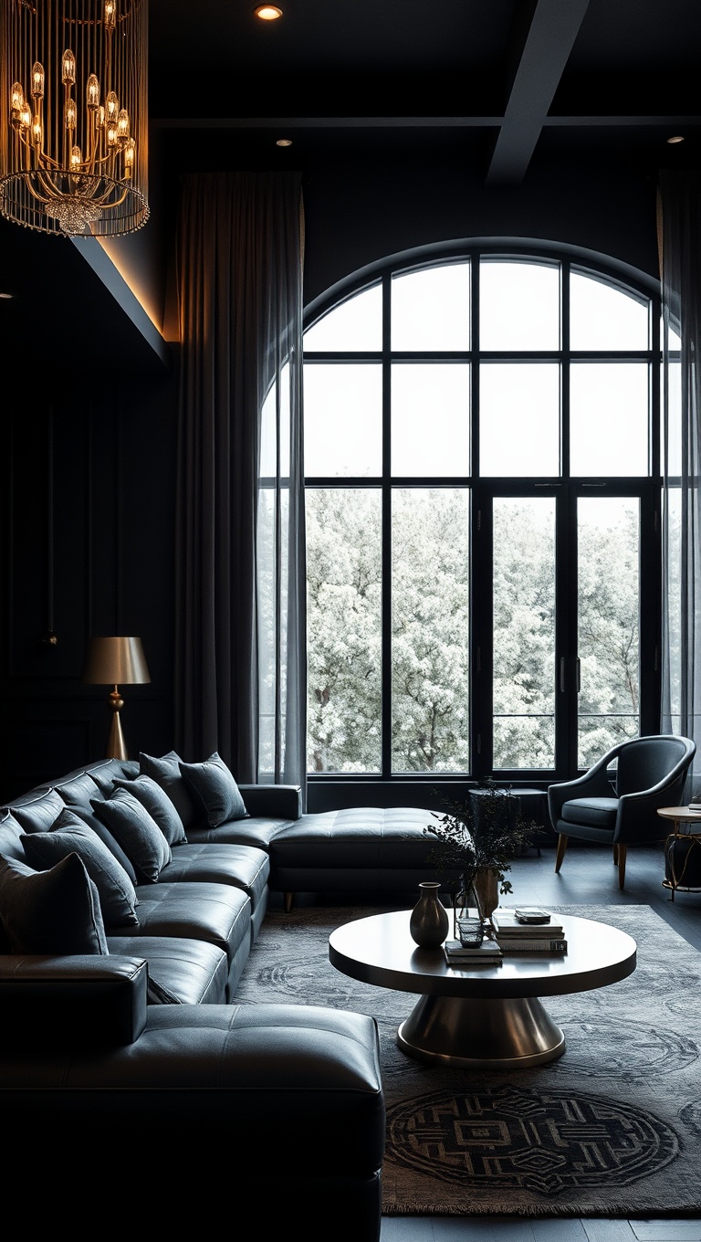 25 Stunning Ideas to Transform Your Living Room into a Dark Oasis - 20. Mix Metal Finishes for Elegance