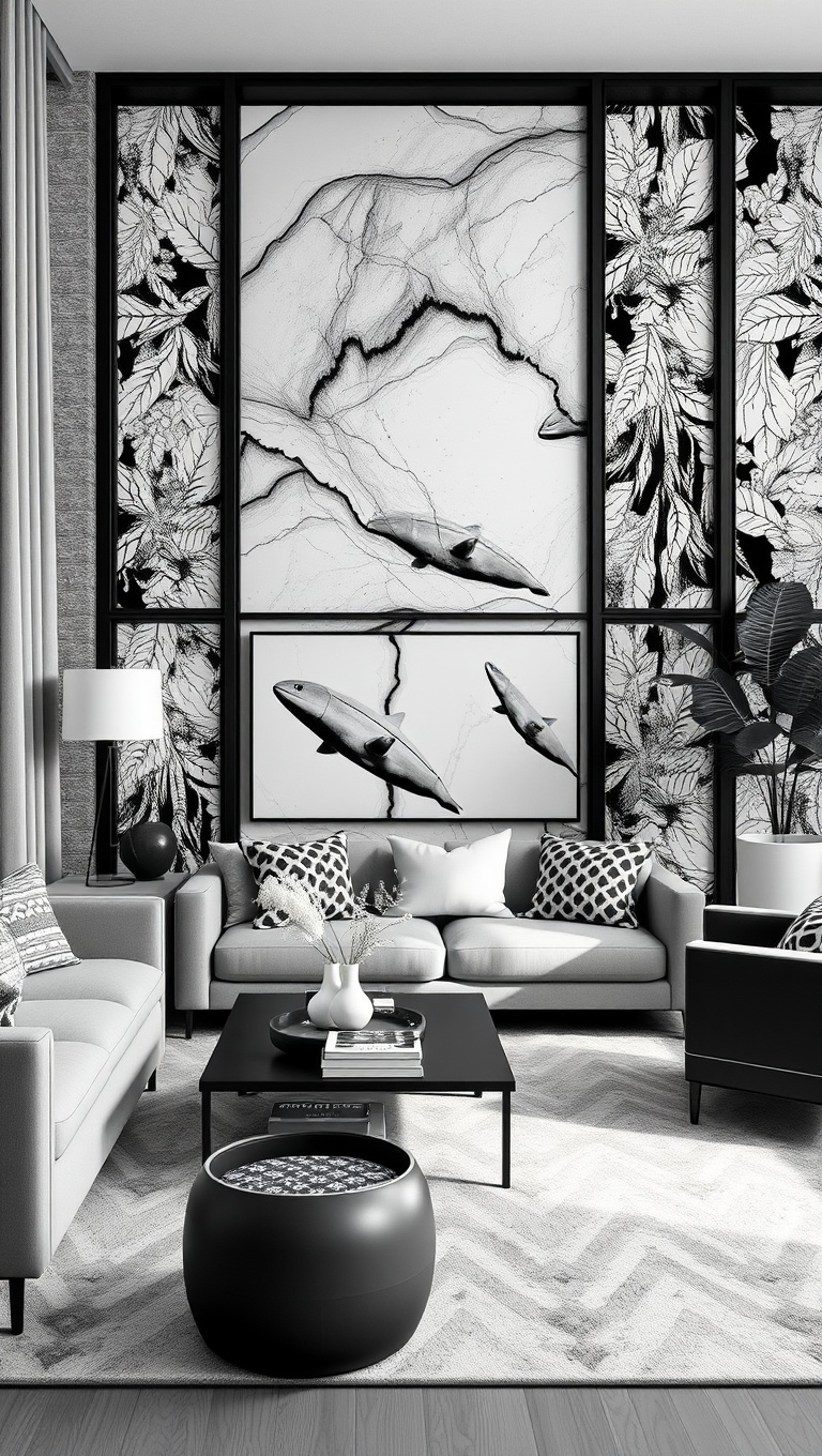 20 Stunning Ideas for a Monochromatic Living Room - 9. Monochrome Patterns: Texture and Design for Visual Interest