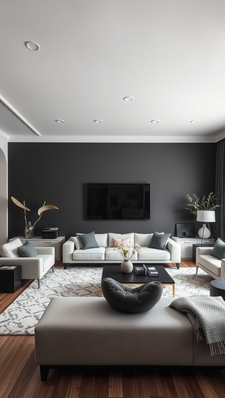 20 Stunning Ideas for a Monochromatic Living Room - 12. Accent Walls: A Striking Monochrome Statement