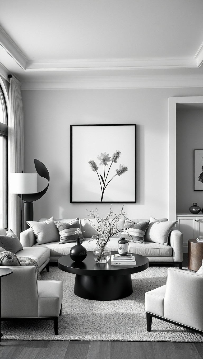 20 Stunning Ideas for a Monochromatic Living Room - 14. Artistic Displays: Highlight Monochromatic Artwork