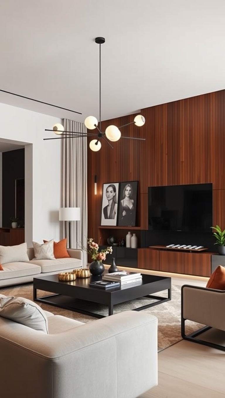 20 Bold and Beautiful Ideas for Maximalist Living Rooms - 9. Brighten Up with Bold Lighting Fixtures