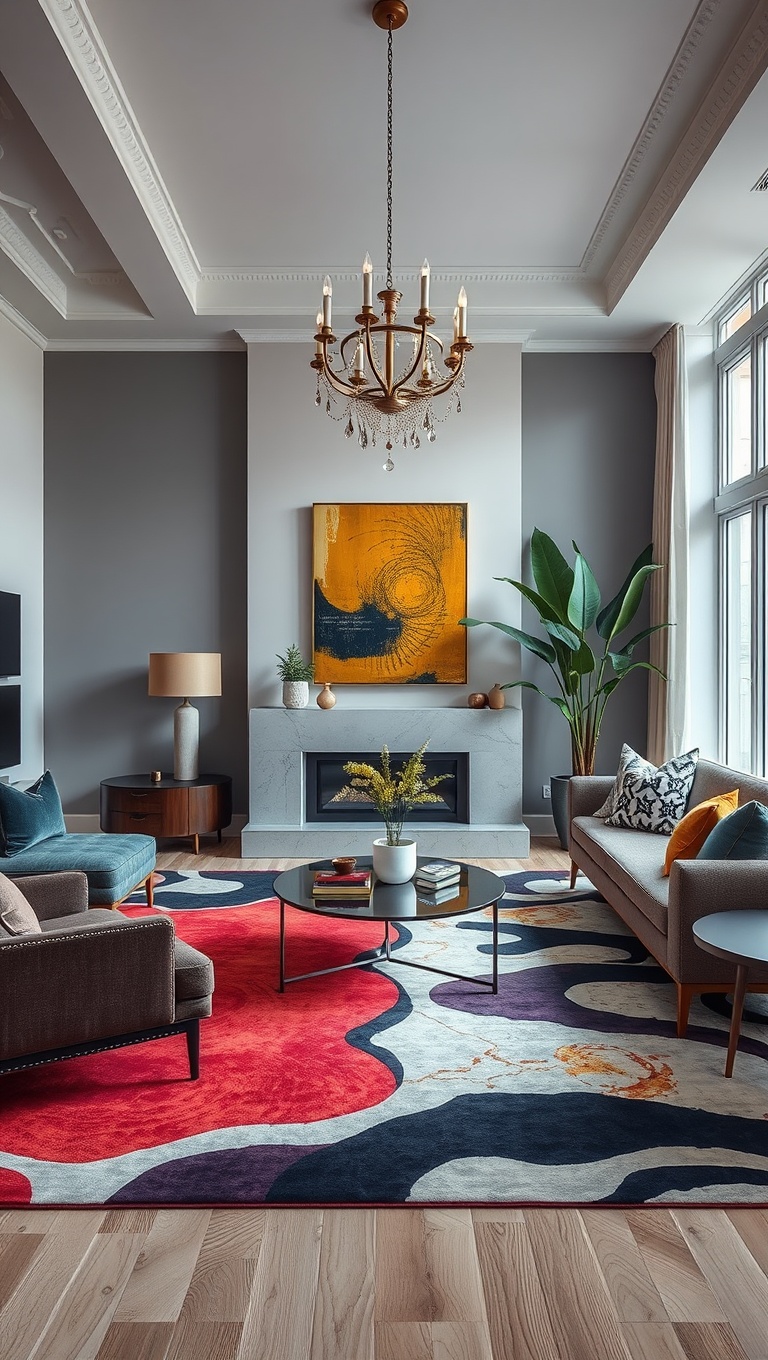 20 Bold and Beautiful Ideas for Maximalist Living Rooms - 13. Create a Focal Point with a Bold Rug