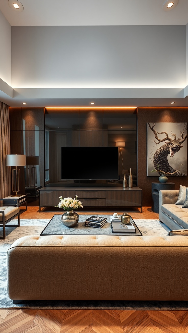 20 Bold and Beautiful Ideas for Maximalist Living Rooms - 17. Add a Touch of Metallic Shine