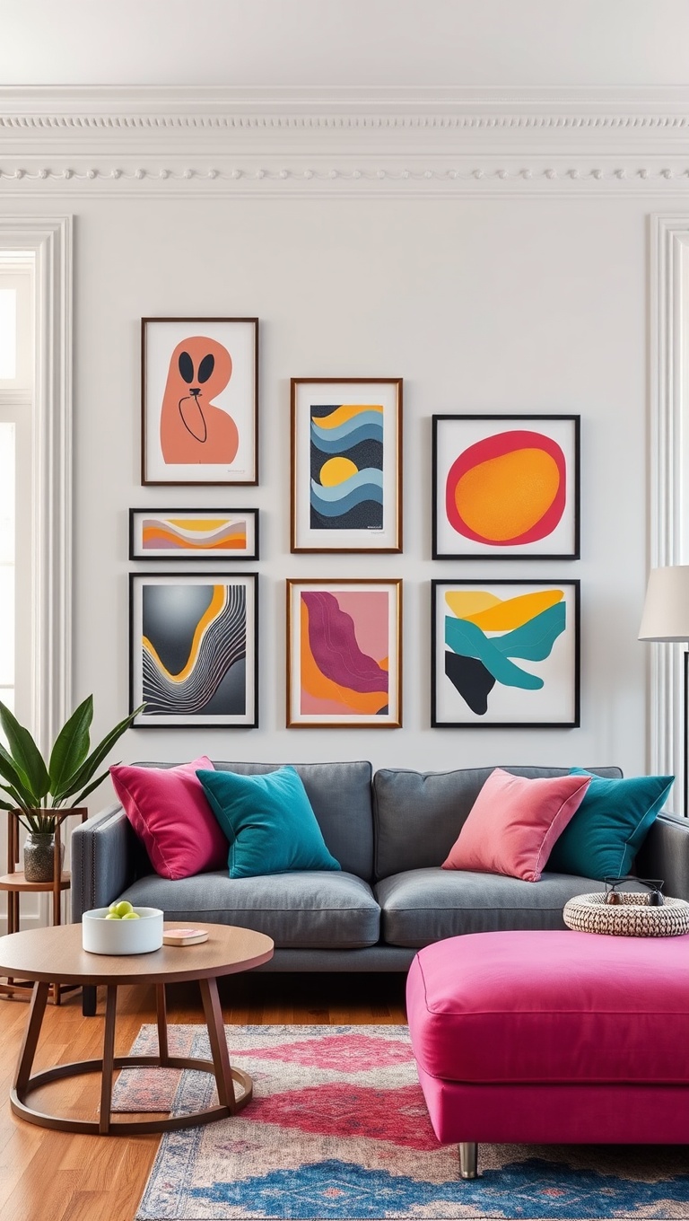 Fun Gallery Wall with Art in Every Hue