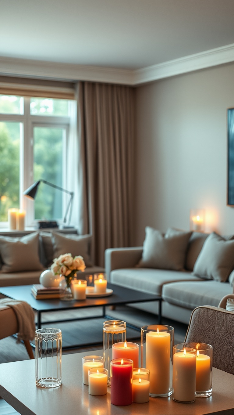 20 Bright Ideas for Layered Lighting in Your Living Room - 9. Layer Candles for a Romantic Atmosphere