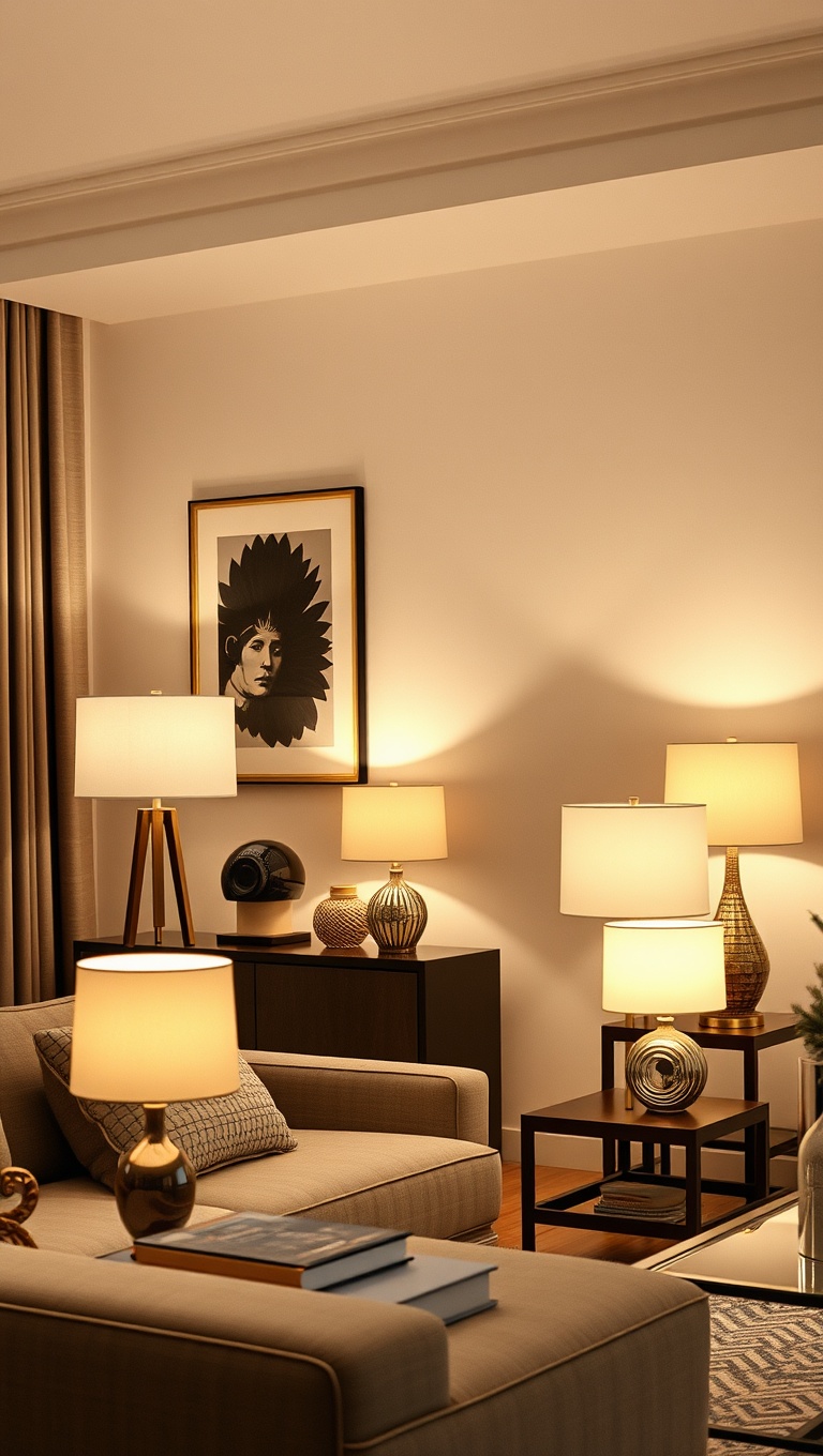 20 Bright Ideas for Layered Lighting in Your Living Room - 7. Incorporate Table Lamps on Side Tables