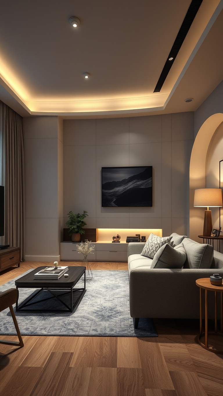 20 Bright Ideas for Layered Lighting in Your Living Room - 12. Highlight Architectural Features with Uplighting