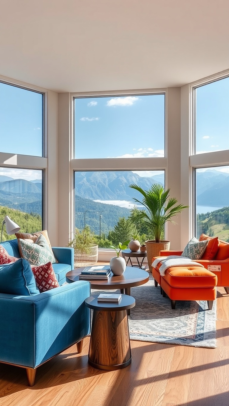 Bold Colored Furniture in Scenic Living Rooms