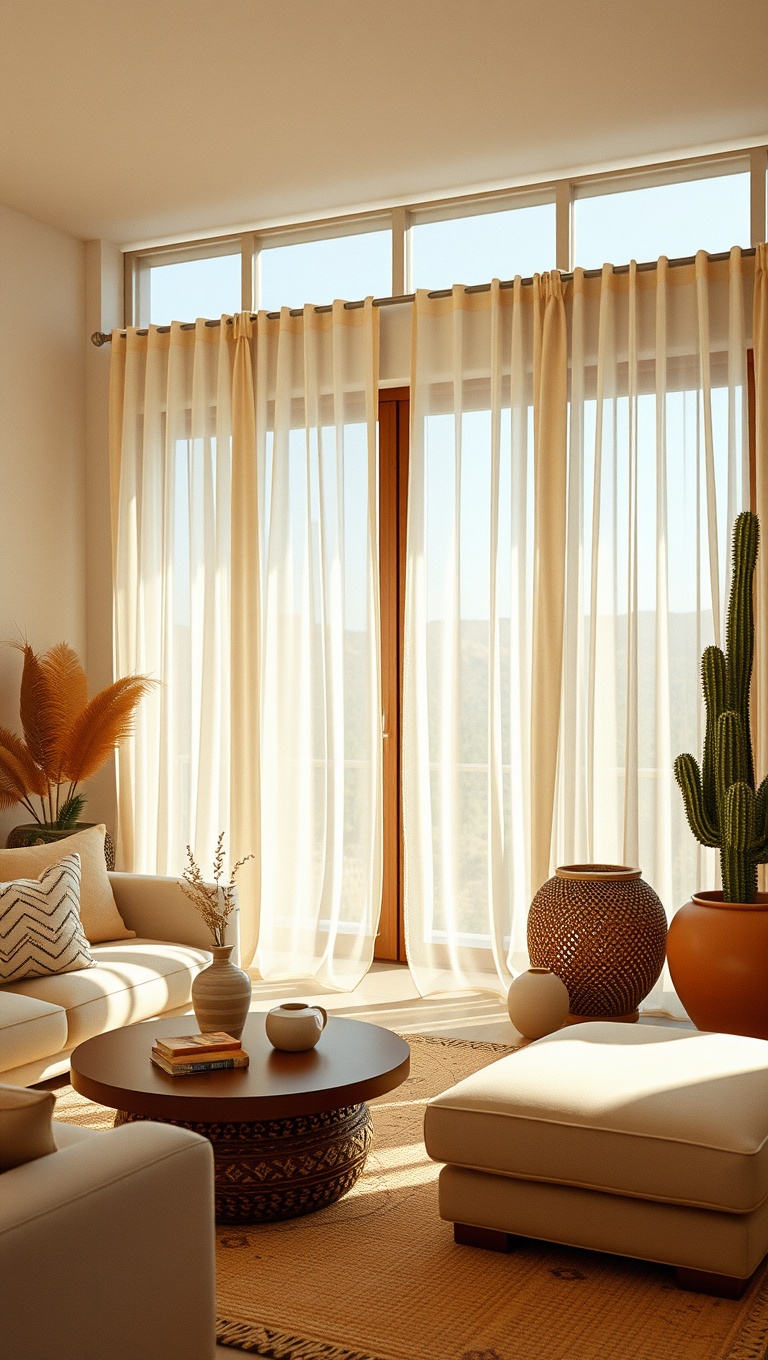 20 Stunning Ideas for Desert-Inspired Living Rooms - 7. Breezy Sheer Curtains
