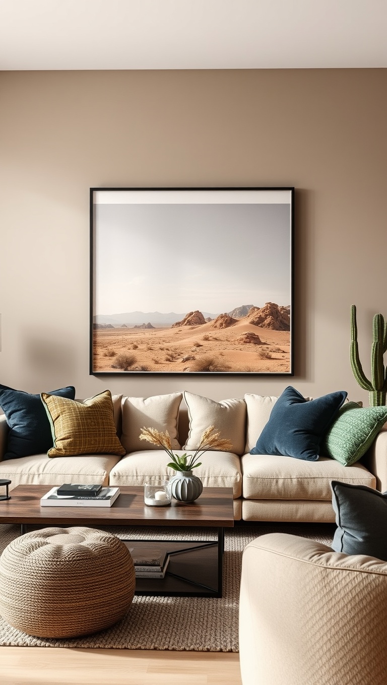 20 Stunning Ideas for Desert-Inspired Living Rooms - 8. Artful Desert Landscape Prints