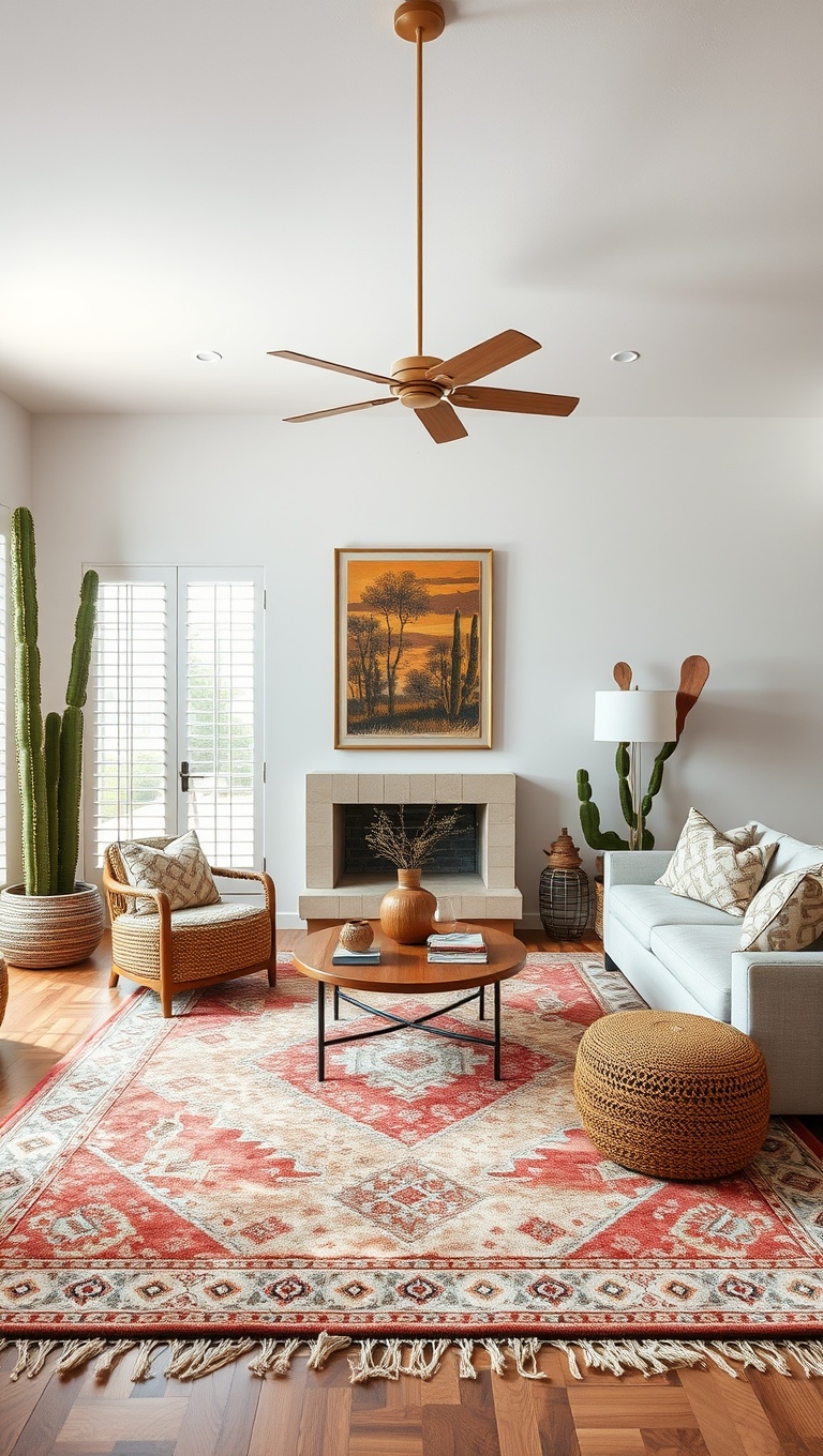 20 Stunning Ideas for Desert-Inspired Living Rooms - 6. Statement Rugs with Desert Patterns