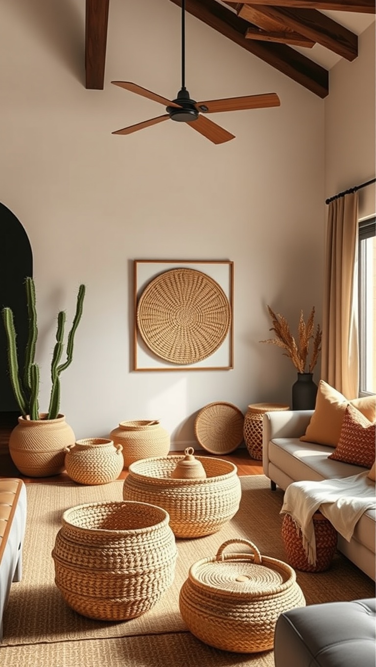 20 Stunning Ideas for Desert-Inspired Living Rooms - 11. Woven Baskets for Storage