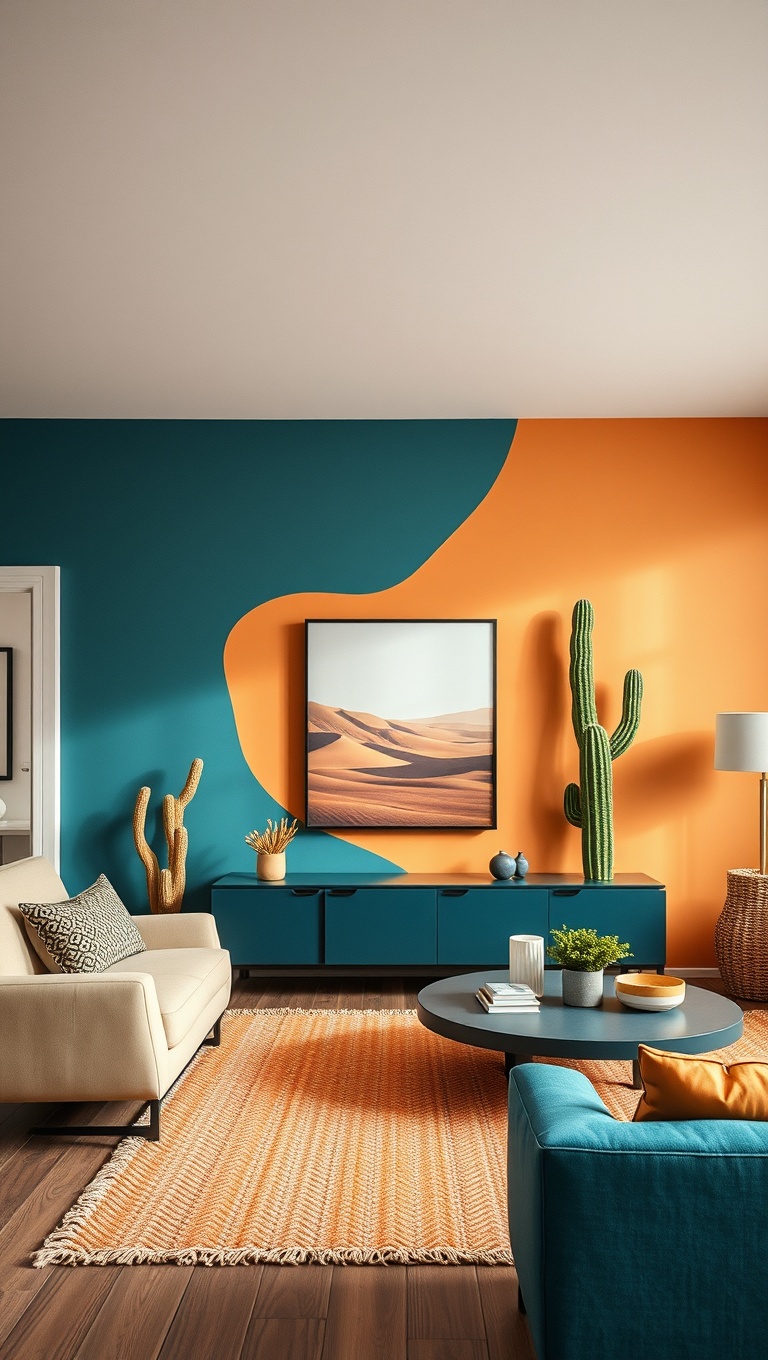 20 Stunning Ideas for Desert-Inspired Living Rooms - 12. Bold Desert-Inspired Accent Walls