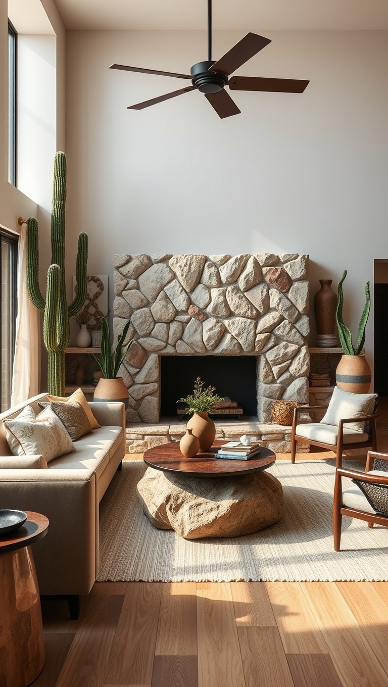 20 Stunning Ideas for Desert-Inspired Living Rooms - 9. Rustic Stone Accents