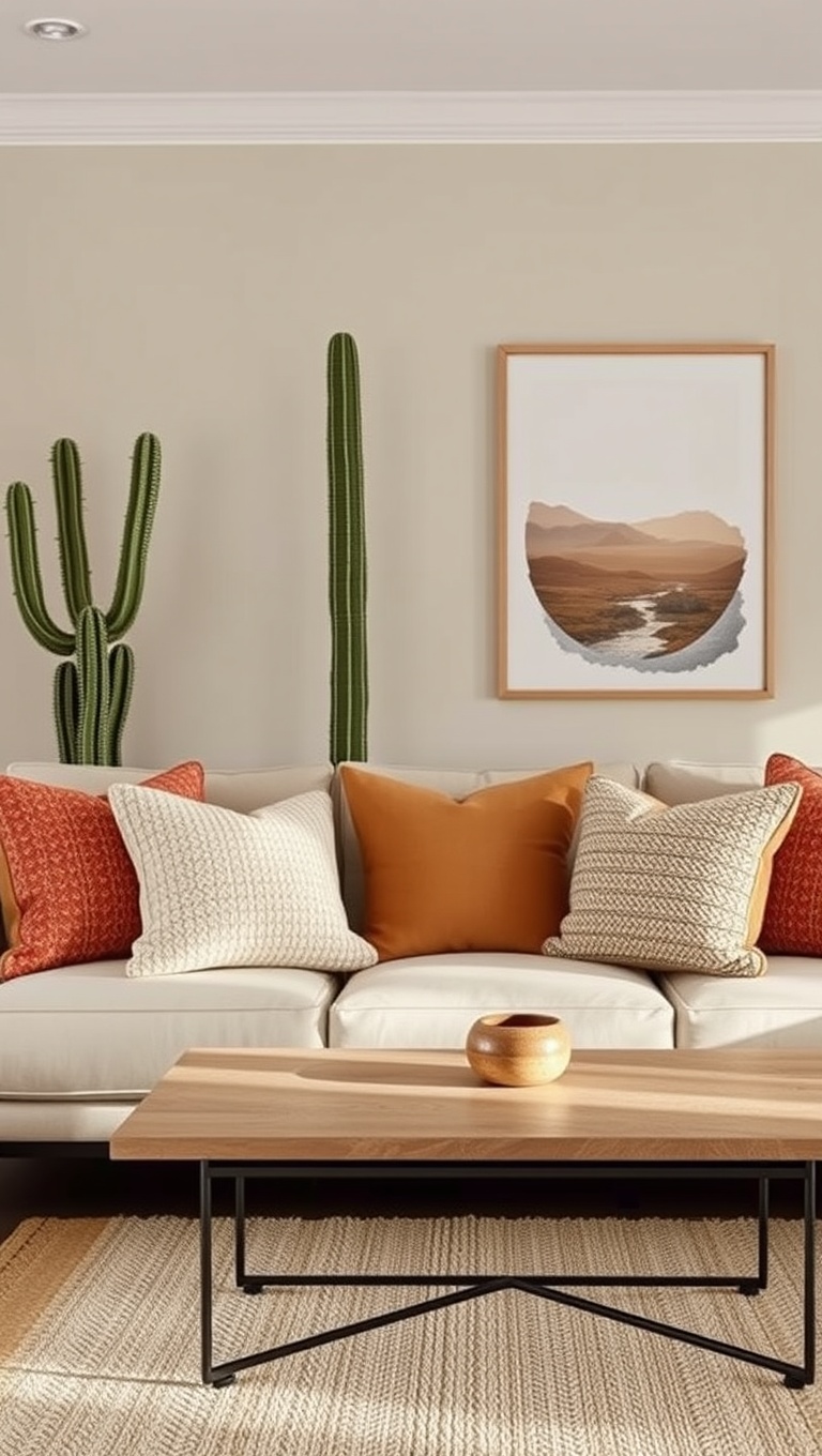 20 Stunning Ideas for Desert-Inspired Living Rooms - 13. Textured Throw Pillows