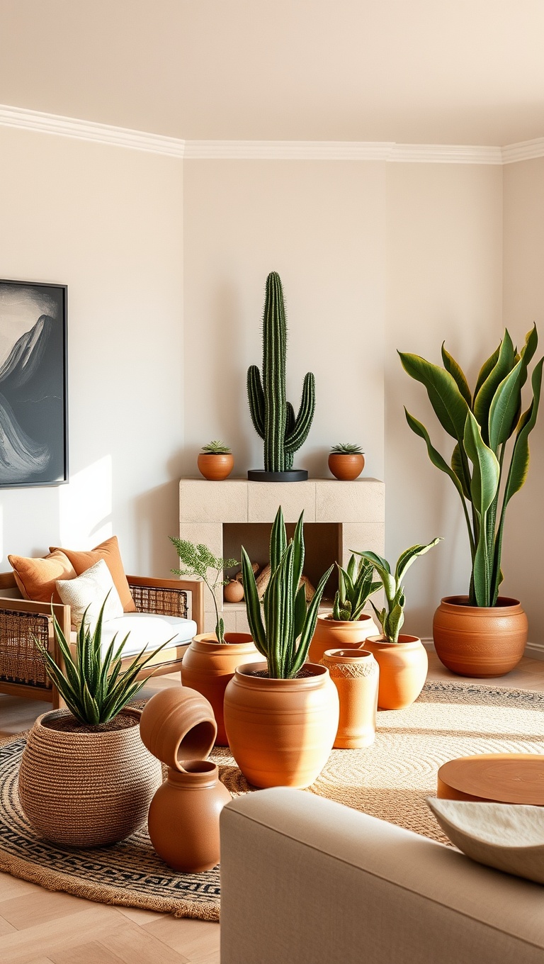 20 Stunning Ideas for Desert-Inspired Living Rooms - Creative Use of Terracotta Pots