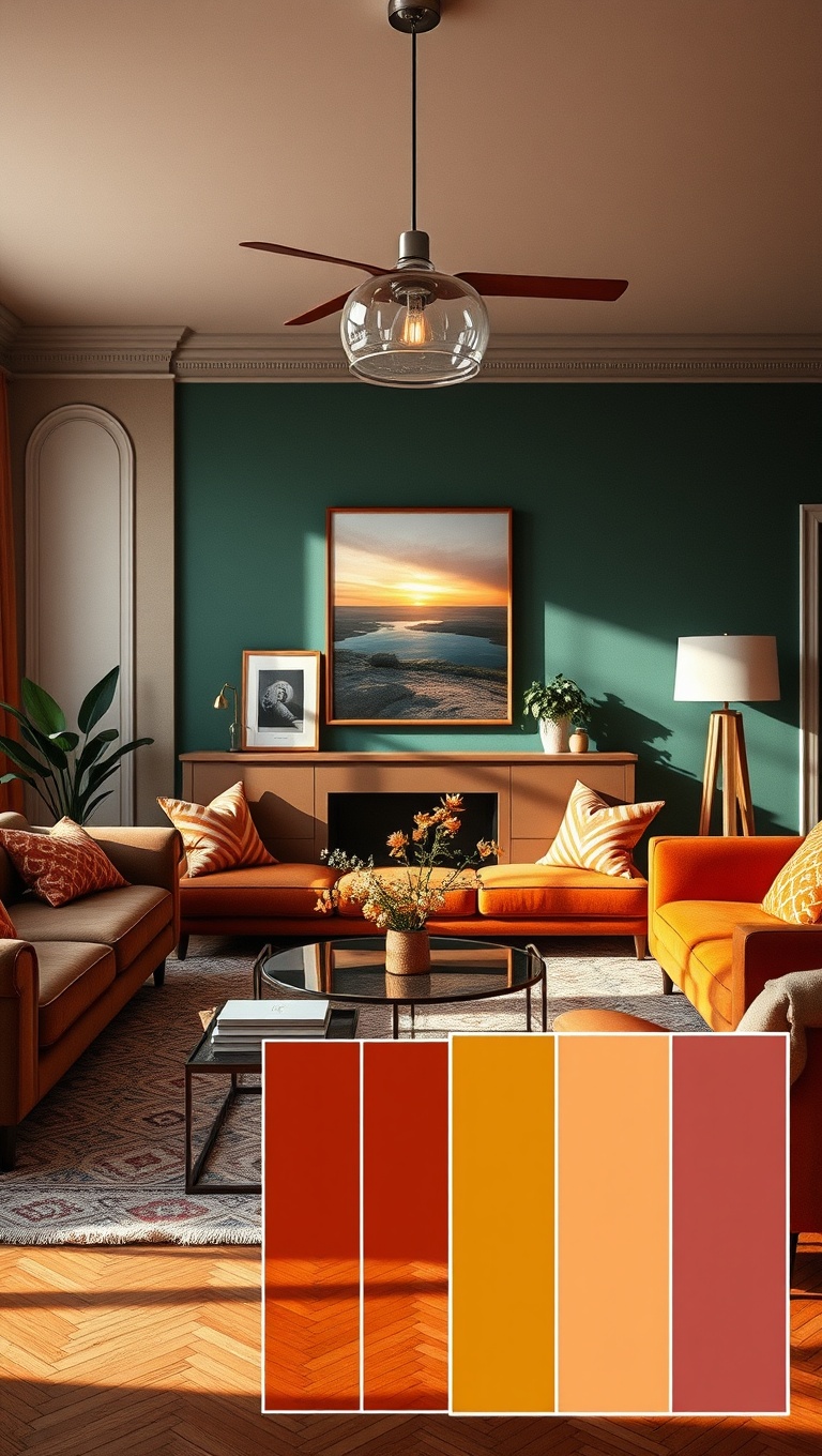 20 Vibrant Ideas to Transform Your Living Room with Bold Color Palettes - 2. Sunset Shades: Warm and Inviting