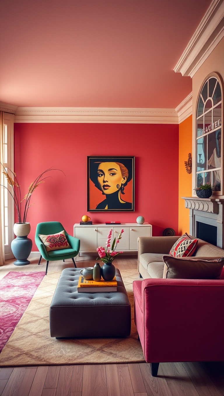 20 Vibrant Ideas to Transform Your Living Room with Bold Color Palettes - 5. Retro Pop: Vintage Colors with a Twist