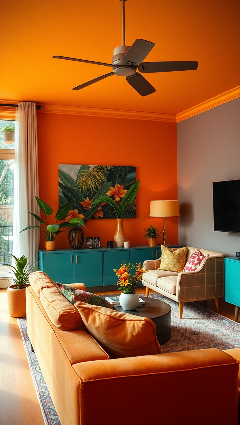 20 Vibrant Ideas to Transform Your Living Room with Bold Color Palettes - 4. Tropical Vibes: Bright and Cheery