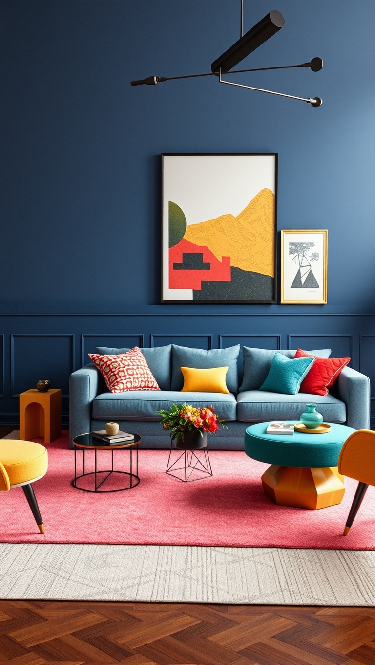 20 Vibrant Ideas to Transform Your Living Room with Bold Color Palettes - 11. Color Blocked Furniture: Statement Pieces