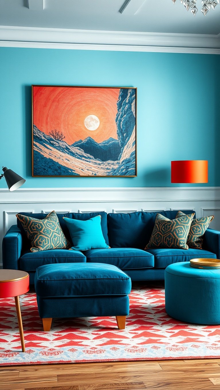 20 Vibrant Ideas to Transform Your Living Room with Bold Color Palettes - 12. Pattern Play: Bold Prints and Textures