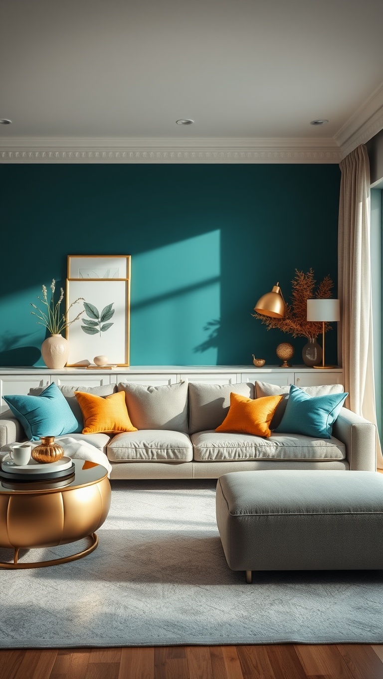 20 Vibrant Ideas to Transform Your Living Room with Bold Color Palettes - 15. Metallics: Shine with Gold and Silver