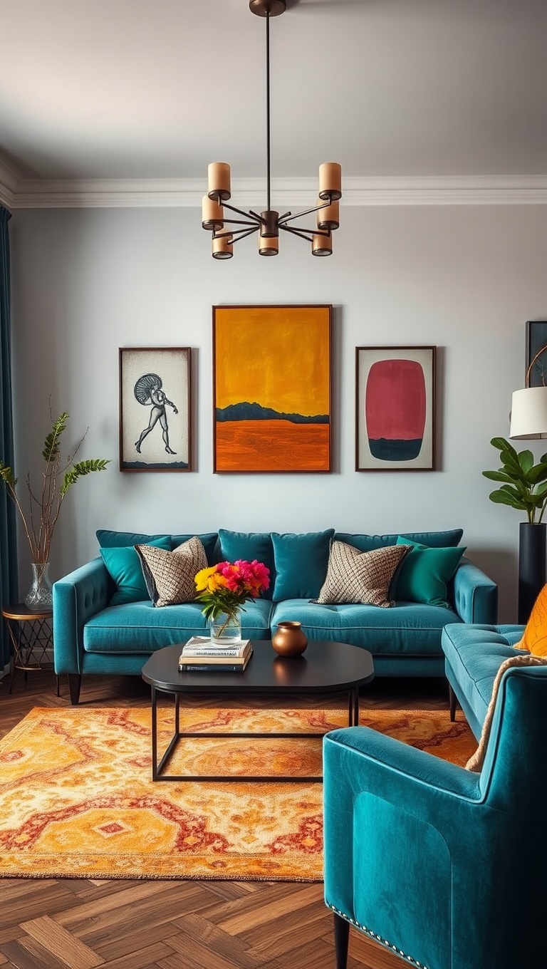 20 Vibrant Ideas to Transform Your Living Room with Bold Color Palettes - 18. Mixed Media: Combining Different Materials