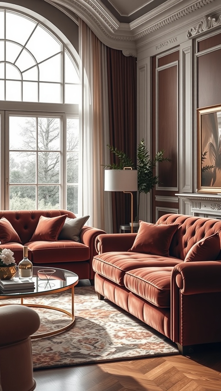 20 Glam Living Room Ideas that Sparkle and Shine - 2. Sumptuous Velvet Sofas: Where Comfort Meets Glamour
