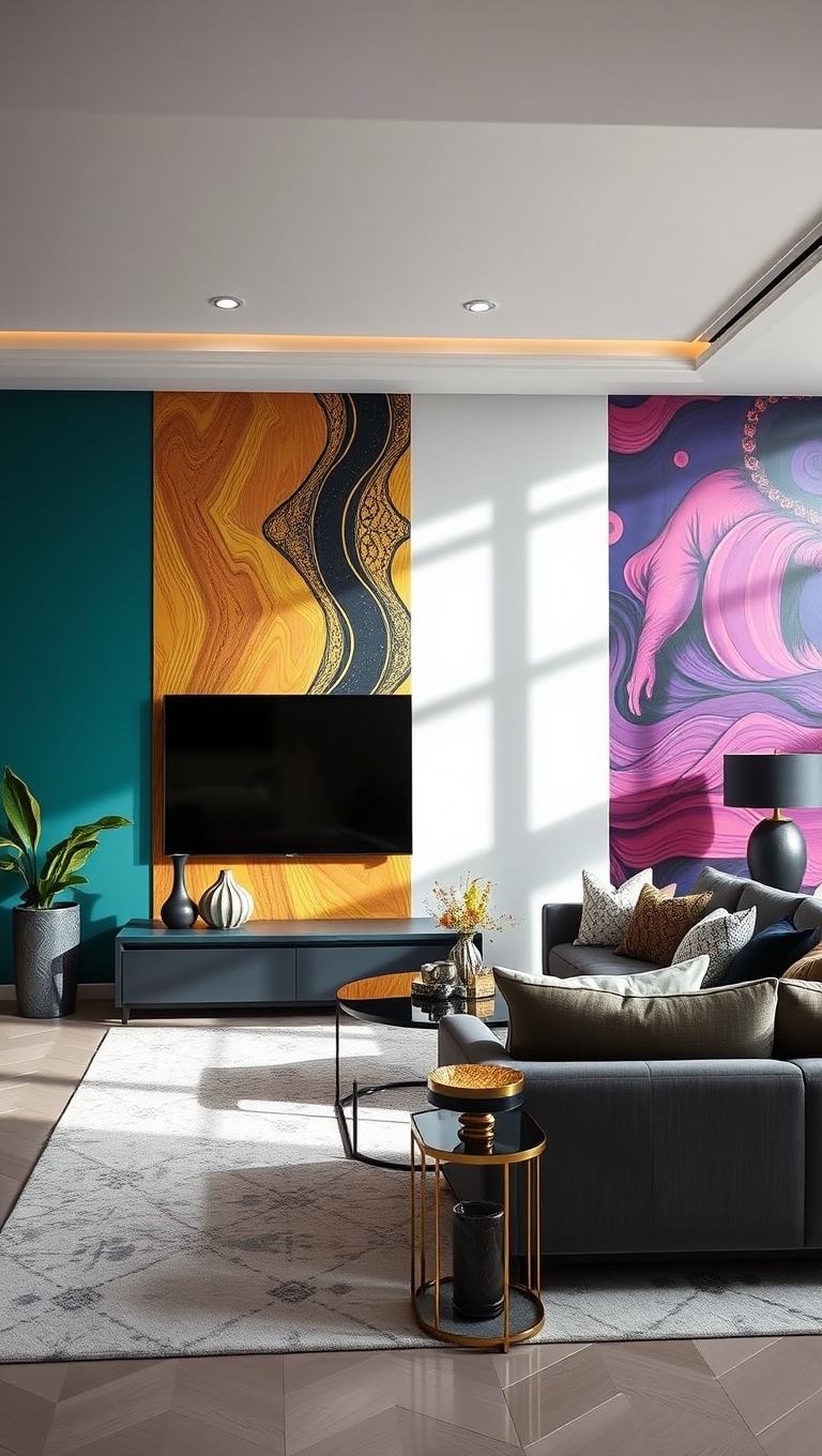 20 Glam Living Room Ideas that Sparkle and Shine - 3. Dramatic Accent Walls: Make a Bold Statement