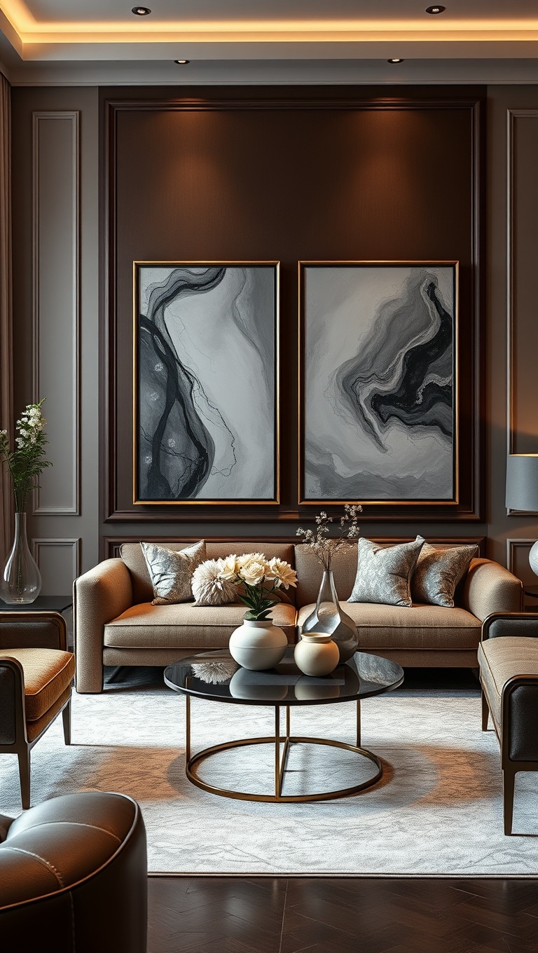 20 Glam Living Room Ideas that Sparkle and Shine - 7. Inspiring Artwork: Elevate Your Walls