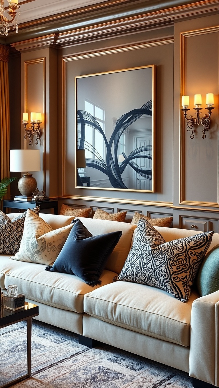 20 Glam Living Room Ideas that Sparkle and Shine - 9. Plush Throw Pillows: Cozy Glamour