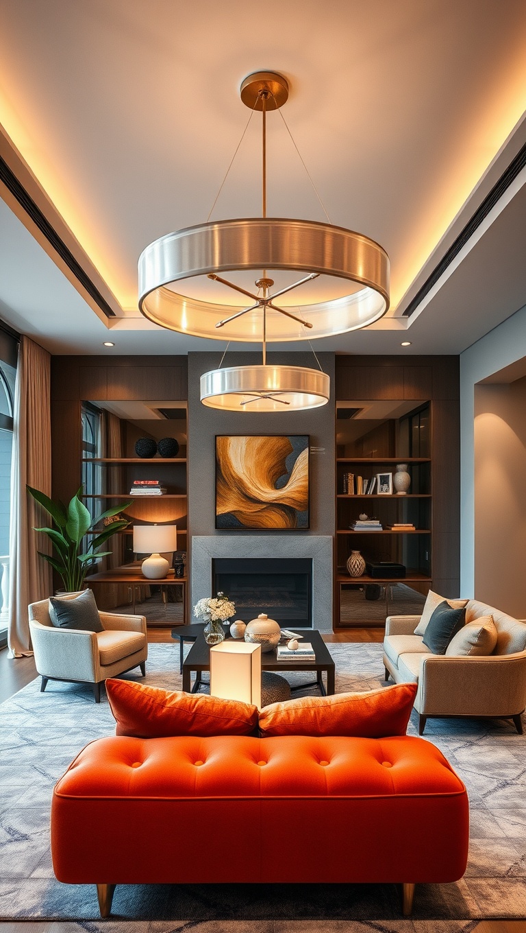 20 Glam Living Room Ideas that Sparkle and Shine - 11. Distinctive Lighting Fixtures: Drama and Style