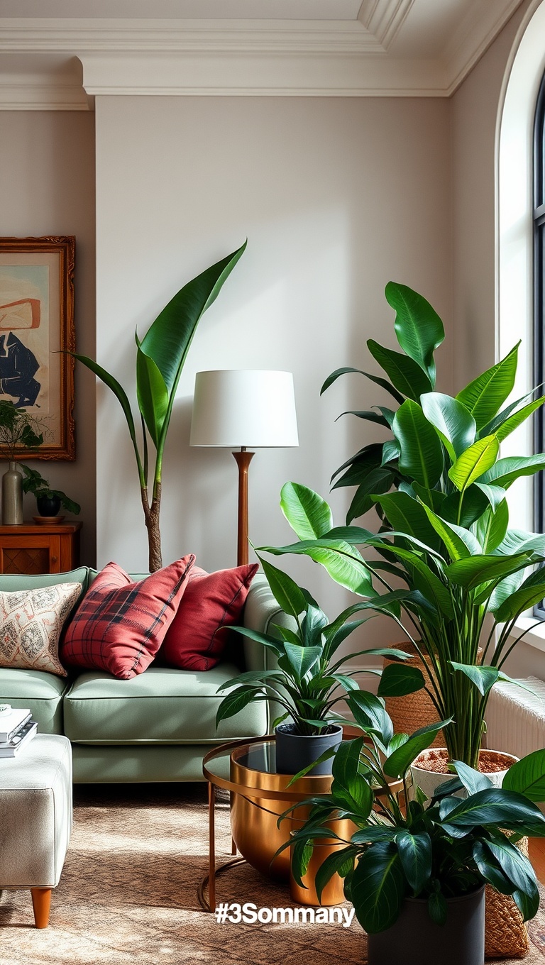 20 Glam Living Room Ideas that Sparkle and Shine - 16. Lush Statement Plants: Nature’s Glamour