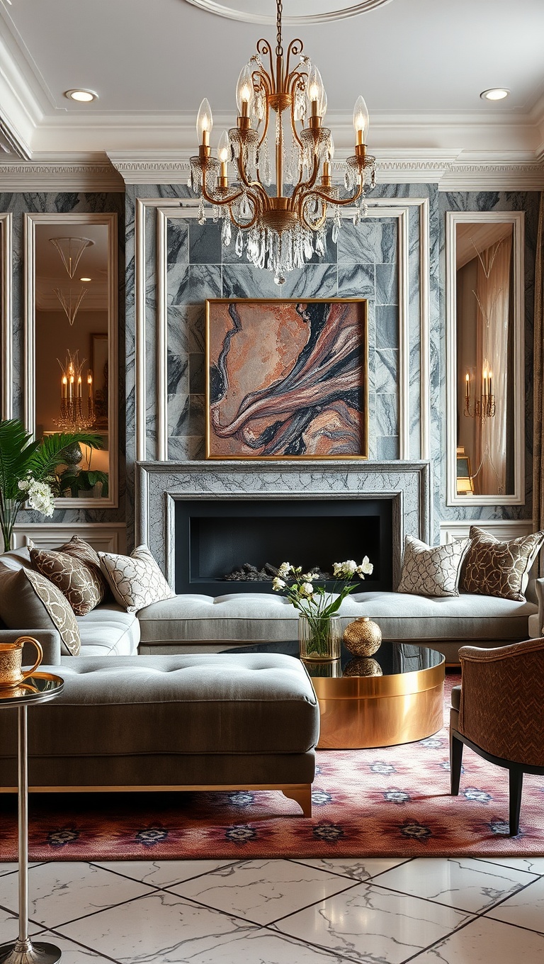 20 Glam Living Room Ideas that Sparkle and Shine - 15. Creative Textures and Patterns