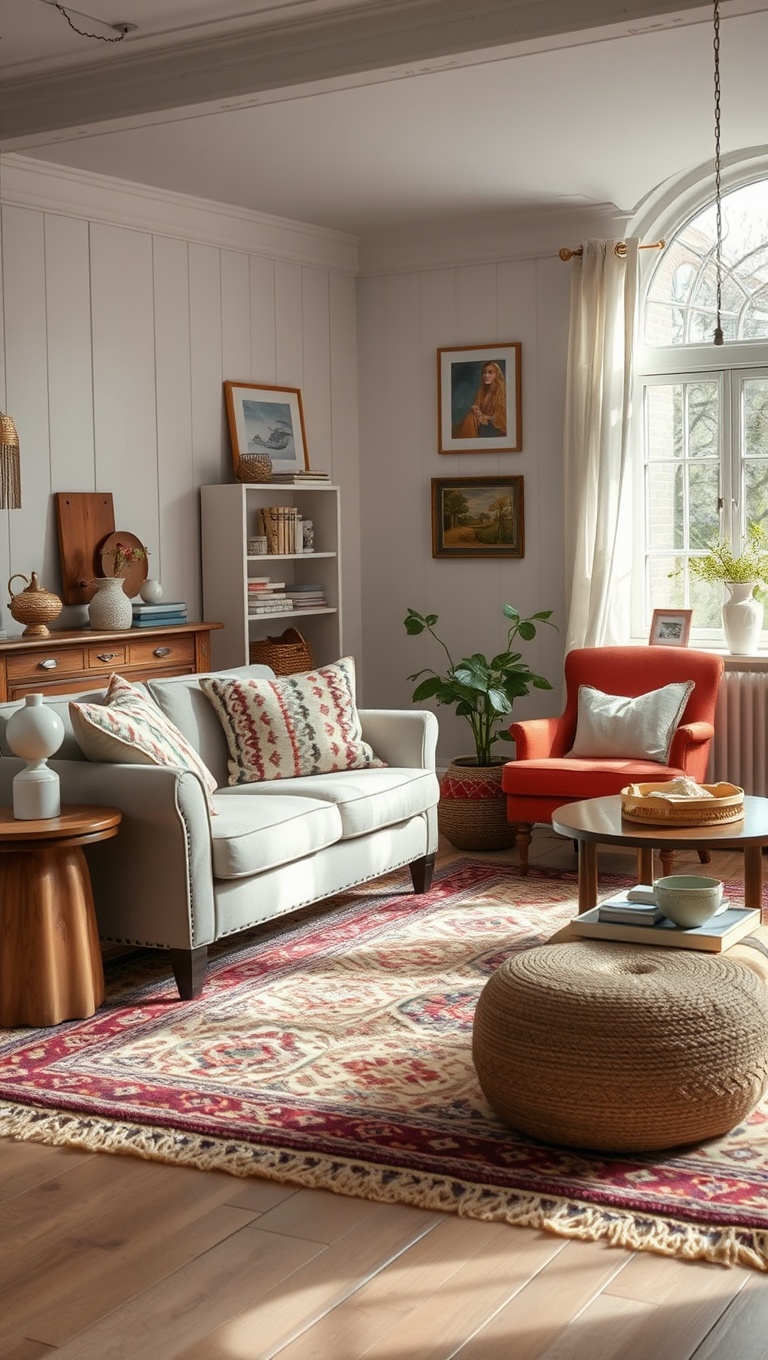 20 Charming Ideas for a Shabby Chic Living Room - Layer Rugs for Warmth and Texture