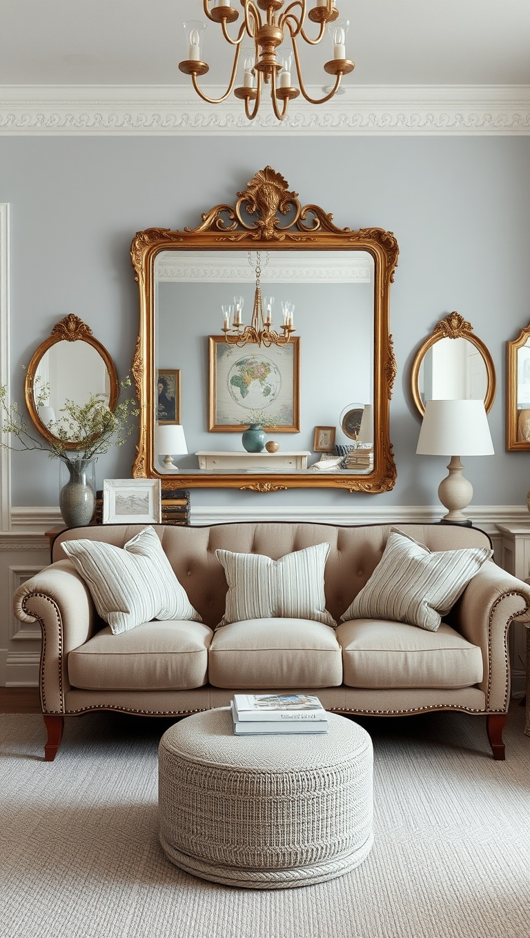 20 Charming Ideas for a Shabby Chic Living Room - Antique Mirrors: Amplify Light and Style