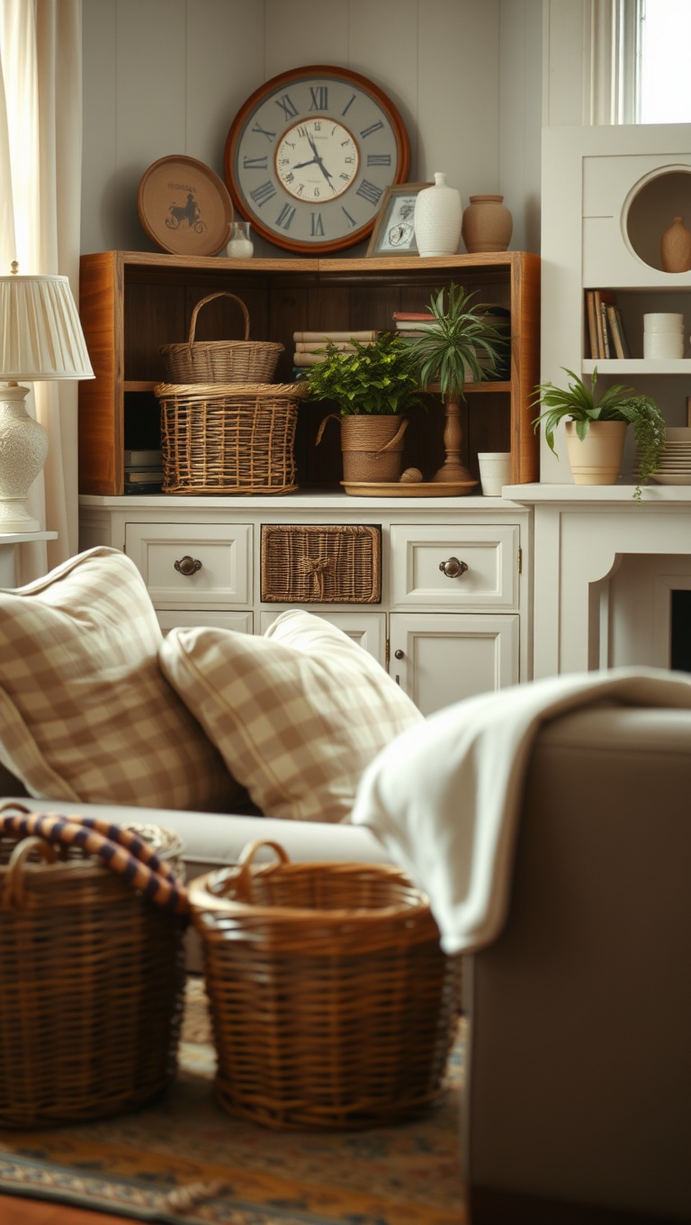 20 Charming Ideas for a Shabby Chic Living Room - Vintage Baskets: Stylish and Functional Storage
