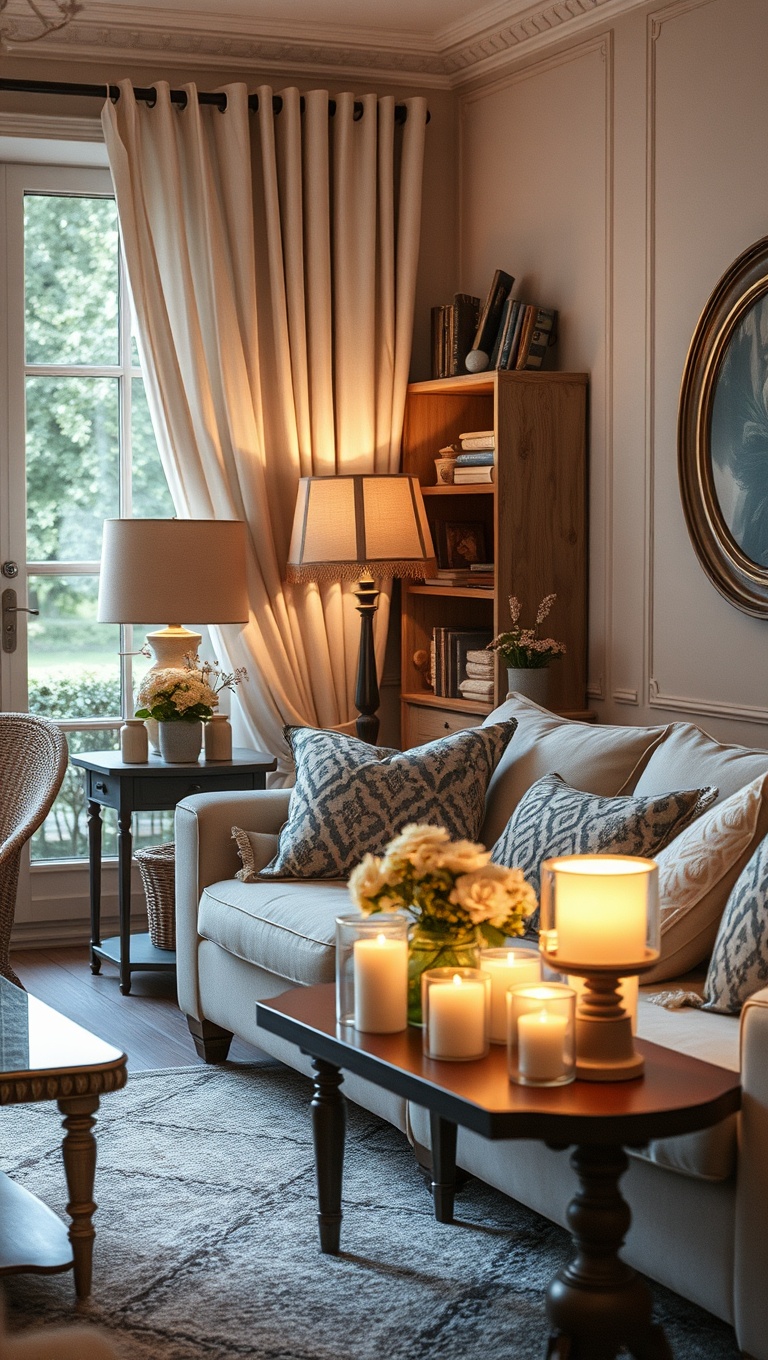 20 Charming Ideas for a Shabby Chic Living Room - Soft Lighting: Lamps and Candles for Ambiance