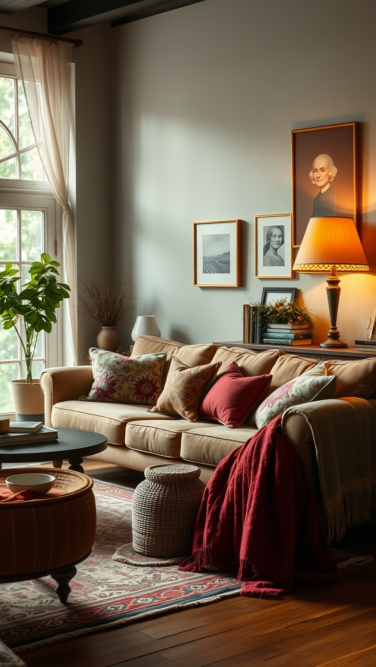 20 Charming Ideas to Create Your Dream Vintage Living Room - Layer with Cozy Textiles