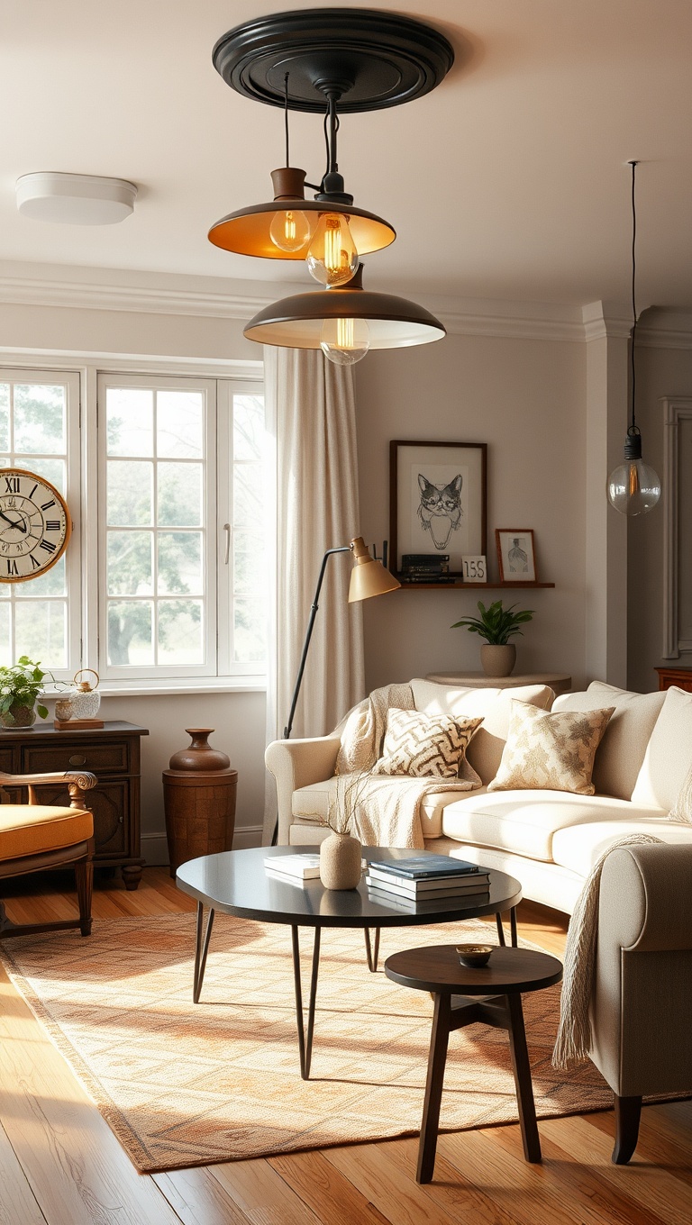 20 Charming Ideas to Create Your Dream Vintage Living Room - 12. Revive Vintage Lighting Fixtures