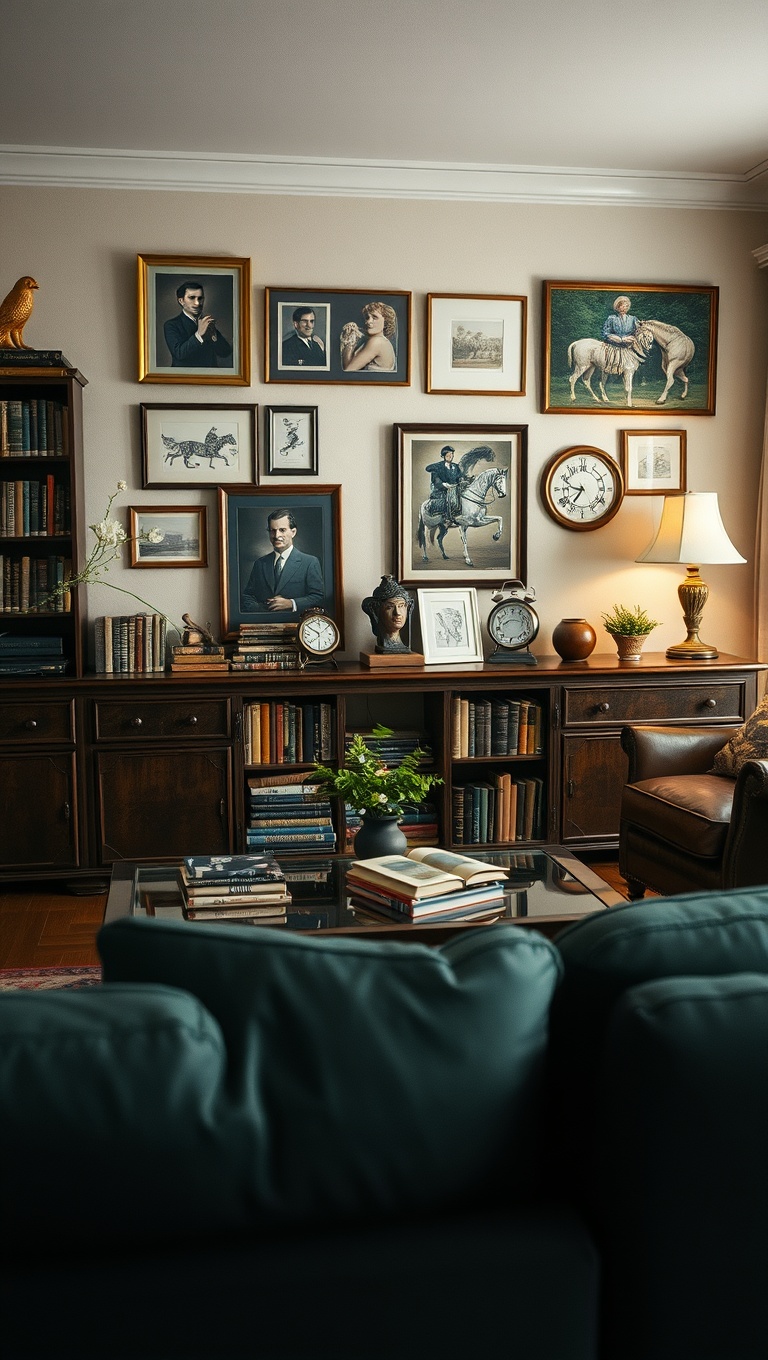 20 Charming Ideas to Create Your Dream Vintage Living Room - 10. Accessorize with Old Books and Knick-Knacks