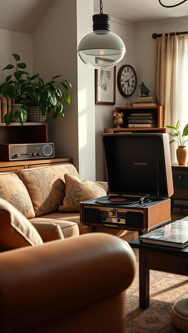 20 Charming Ideas to Create Your Dream Vintage Living Room - Incorporate a Vintage Record Player