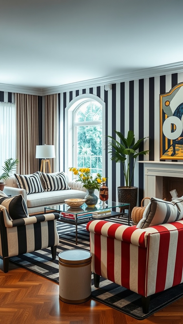 20 Vibrant Ideas to Transform Your Living Room with Patterns - Mastering Stripes: Expert Tips for Mixing Patterns