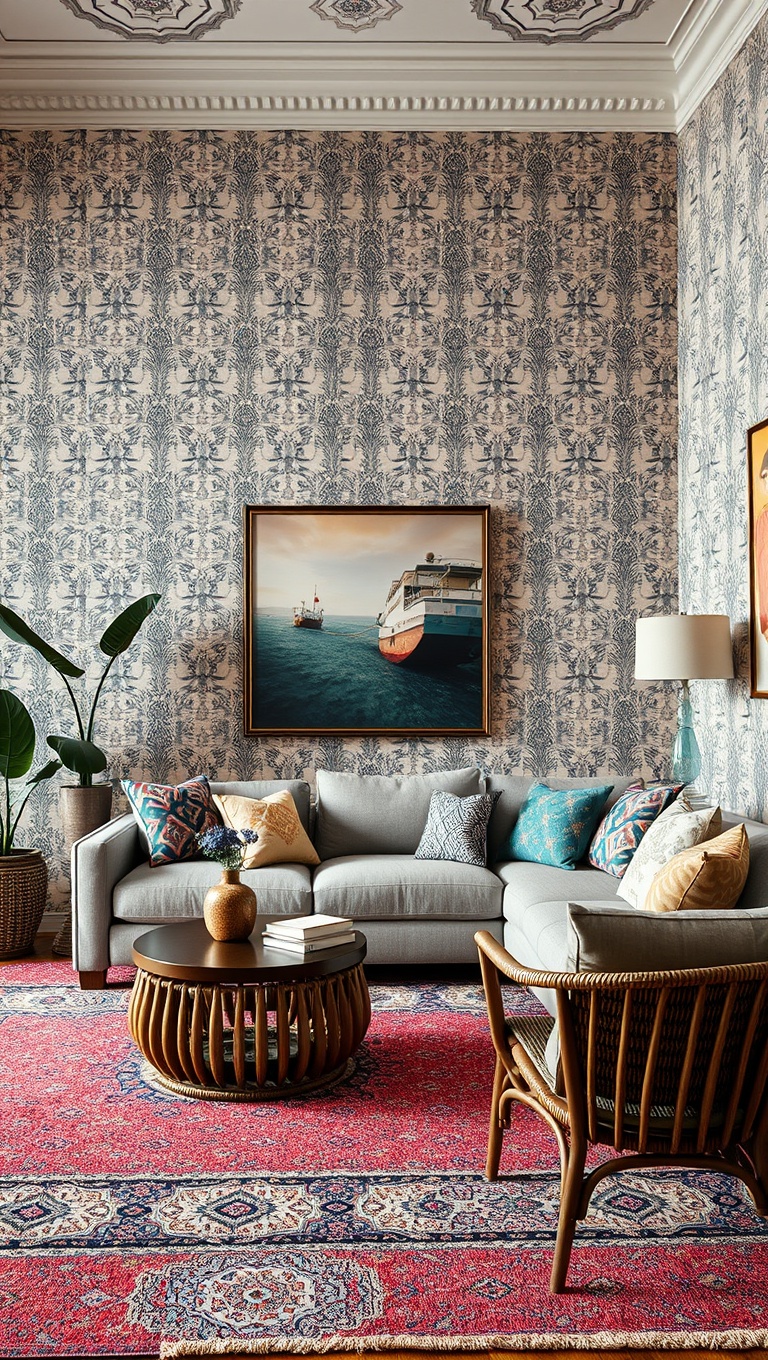 20 Vibrant Ideas to Transform Your Living Room with Patterns - Bohemian Vibes: Embrace Rich Textures and Eclectic Colors