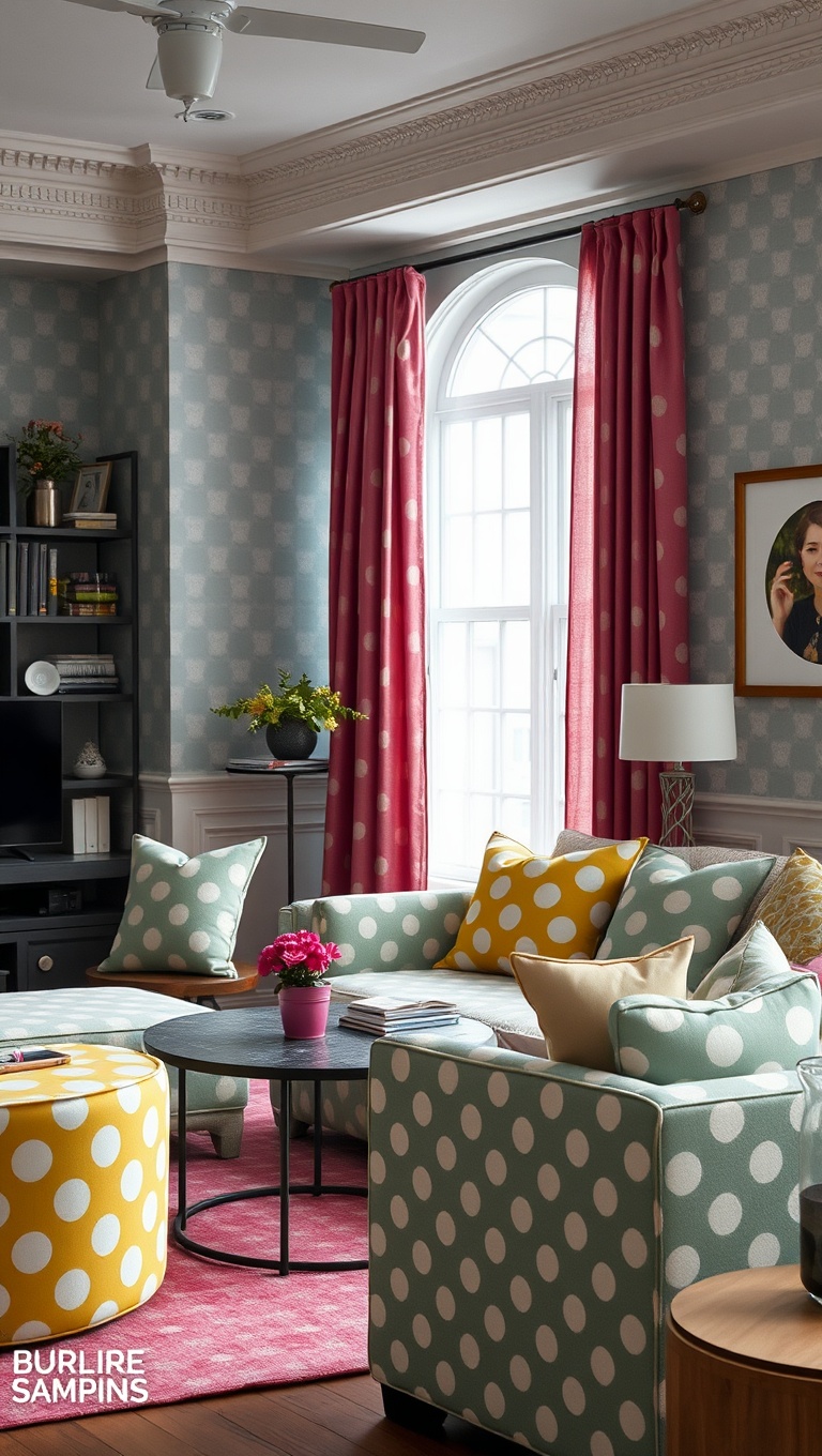 20 Vibrant Ideas to Transform Your Living Room with Patterns - Playful Polka Dots: Add Whimsy and Fun